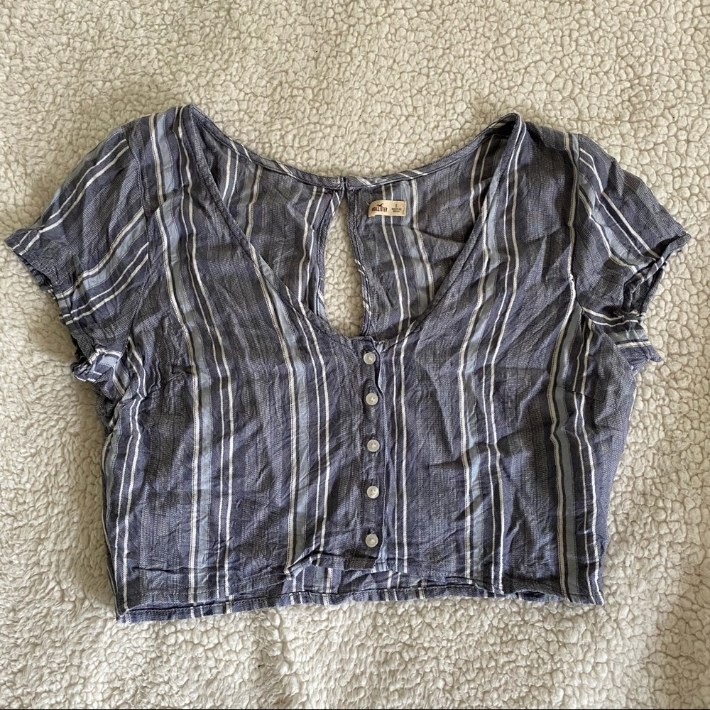 Striped Crop Button Top